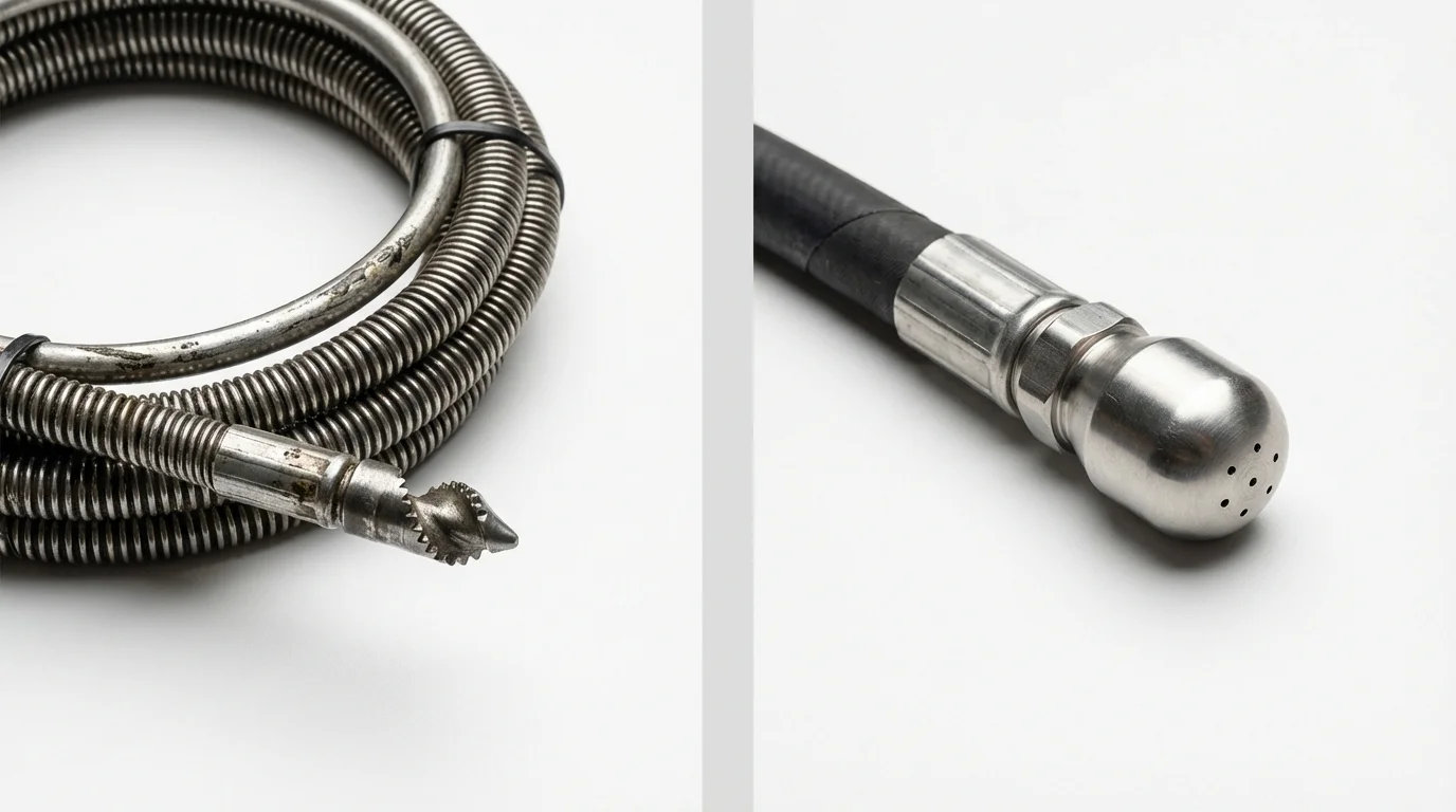 Drain snake cable and hydro jetting nozzle used for drain cleaning in Johnson City, TN