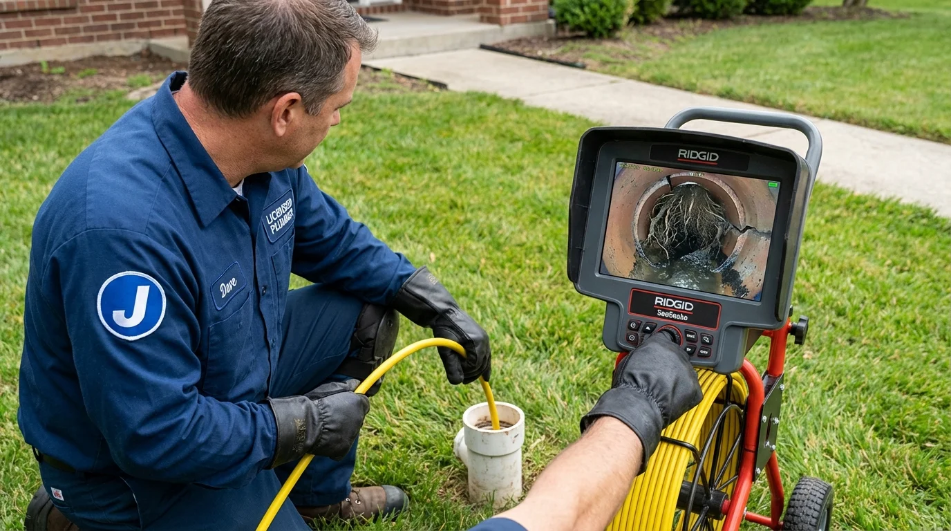 Sewer camera inspection being performed by Johns Plumbing LLC in Johnson City