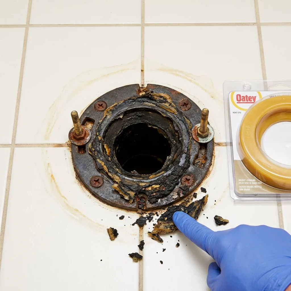 Failed wax ring showing water seepage at the base of a toilet in a Johnson City, TN home