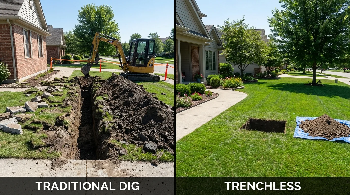 Trenchless sewer repair with minimal yard damage versus traditional excavation in Johnson City, TN